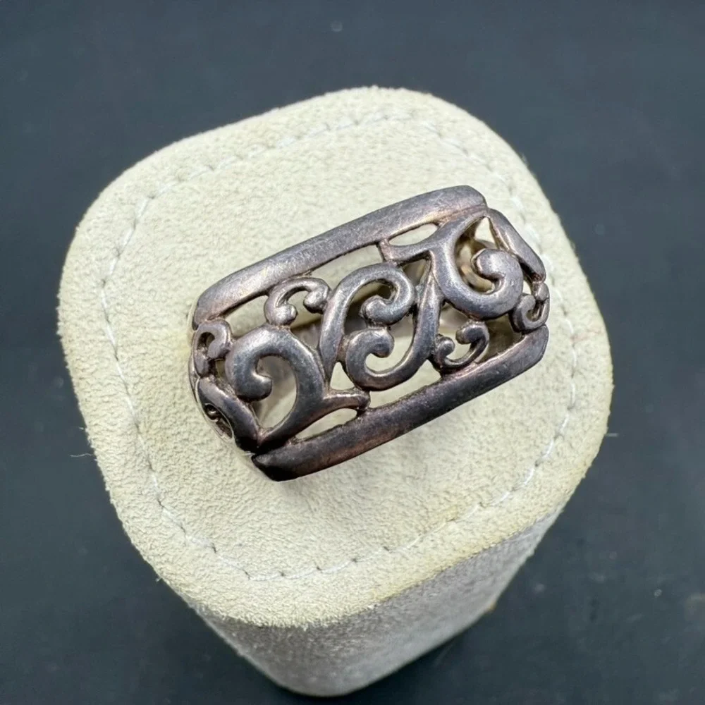 Vintage Sterling Silver Filigree Statement Ring‎ – Size 7.5 – Marked 925 – 5.8g